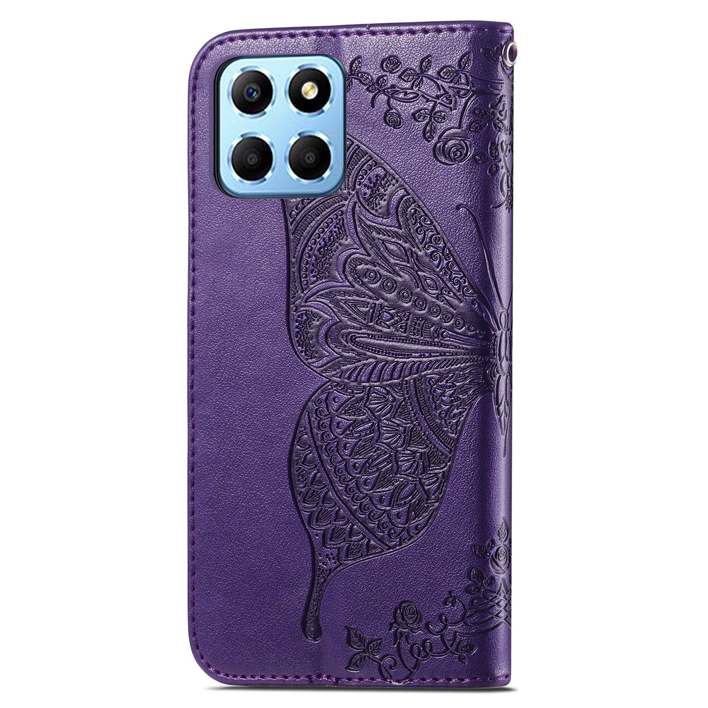 For Honor X8 5G PU Leather Protective Phone Case Imprinted Butterfly Pattern Shockproof Flip Phone Cover with Stand Wallet