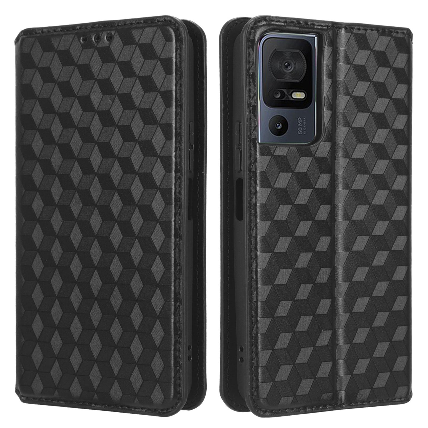 For TCL 40 SE Leather Flip Wallet Phone Cover Rhombus Pattern Imprinted Anti-Scratch Phone Stand Case