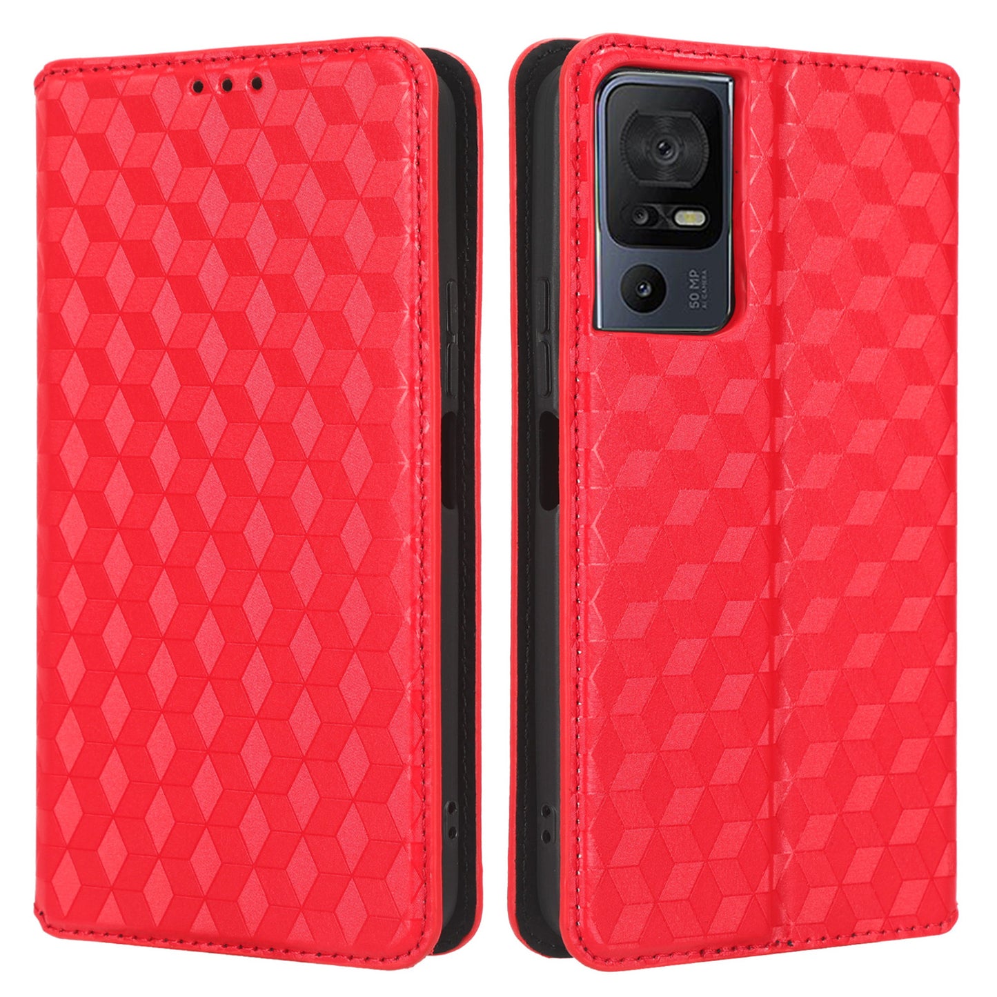 For TCL 40 SE Leather Flip Wallet Phone Cover Rhombus Pattern Imprinted Anti-Scratch Phone Stand Case