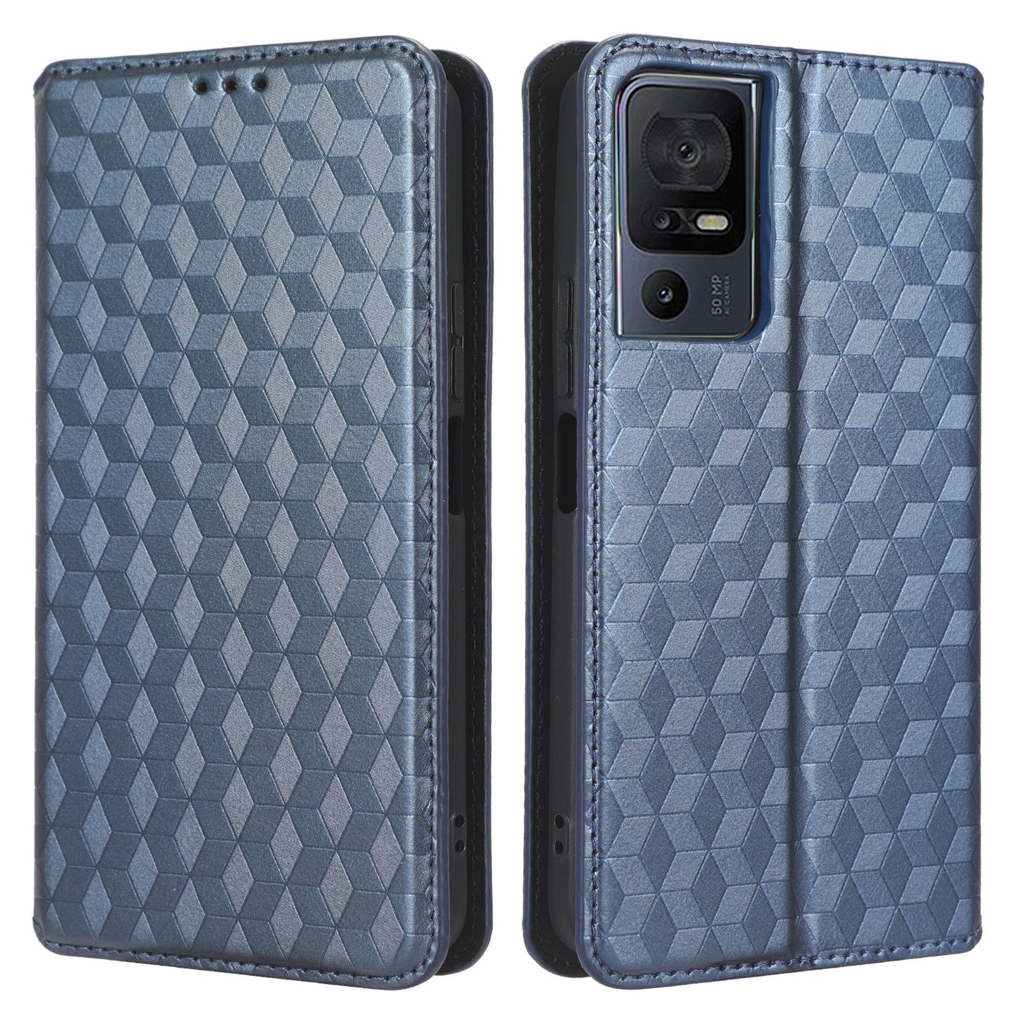 For TCL 40 SE Leather Flip Wallet Phone Cover Rhombus Pattern Imprinted Anti-Scratch Phone Stand Case