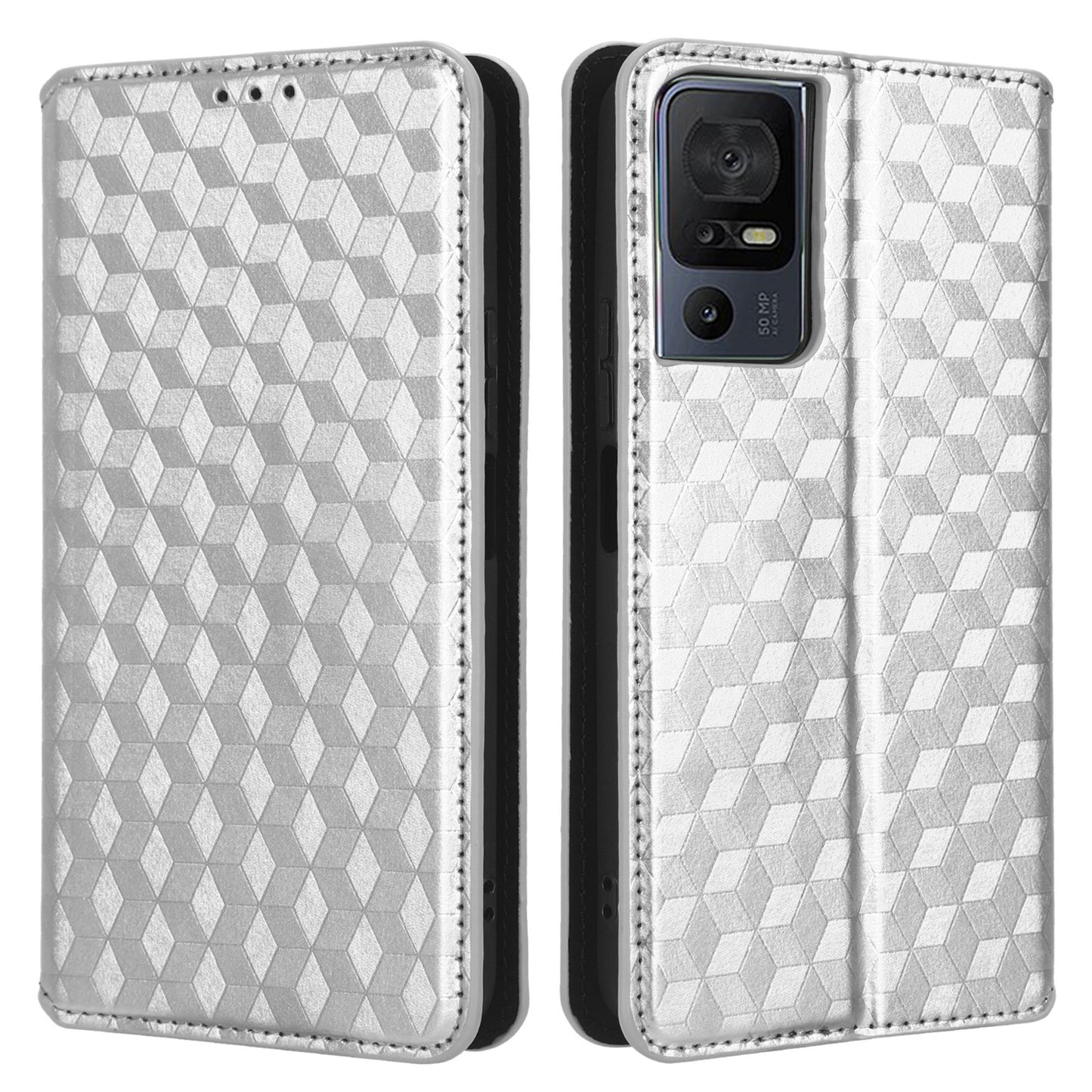 For TCL 40 SE Leather Flip Wallet Phone Cover Rhombus Pattern Imprinted Anti-Scratch Phone Stand Case