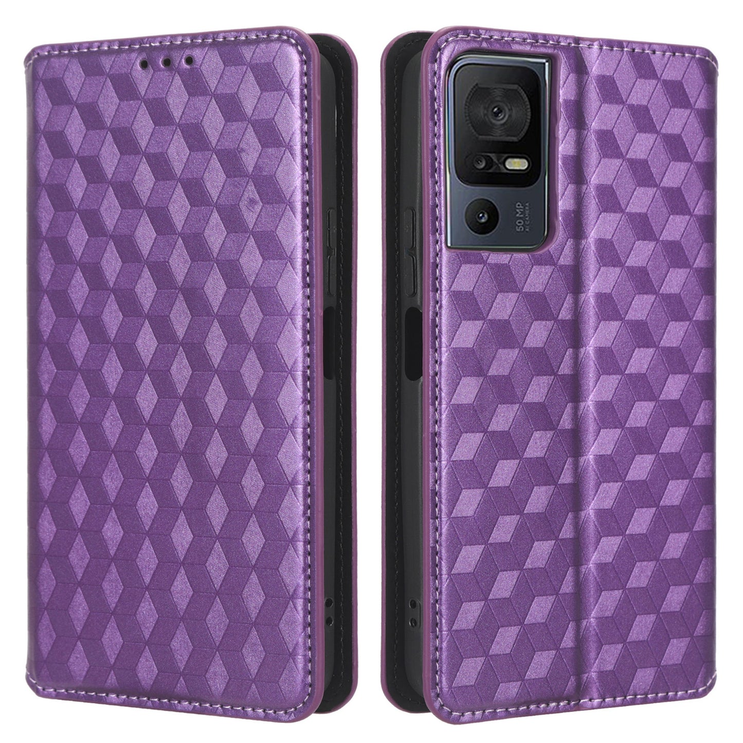 For TCL 40 SE Leather Flip Wallet Phone Cover Rhombus Pattern Imprinted Anti-Scratch Phone Stand Case
