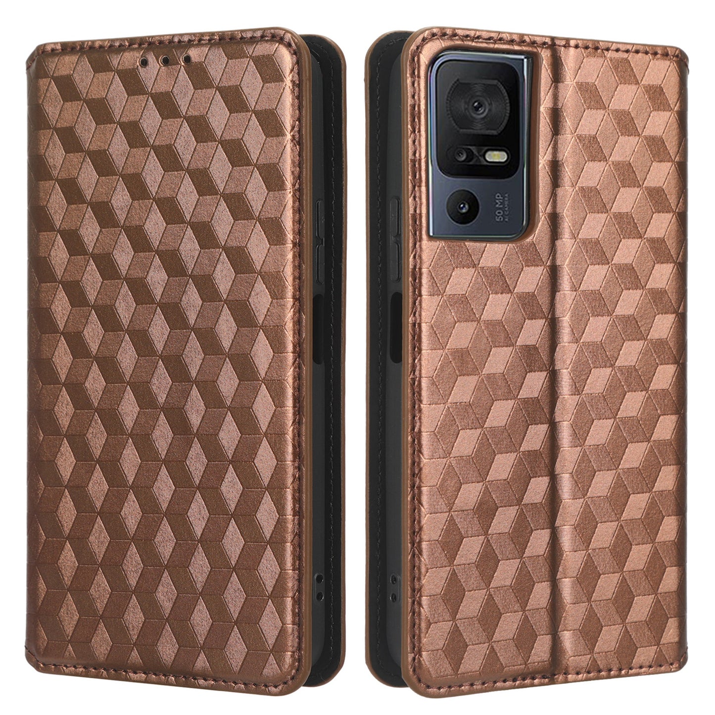 For TCL 40 SE Leather Flip Wallet Phone Cover Rhombus Pattern Imprinted Anti-Scratch Phone Stand Case