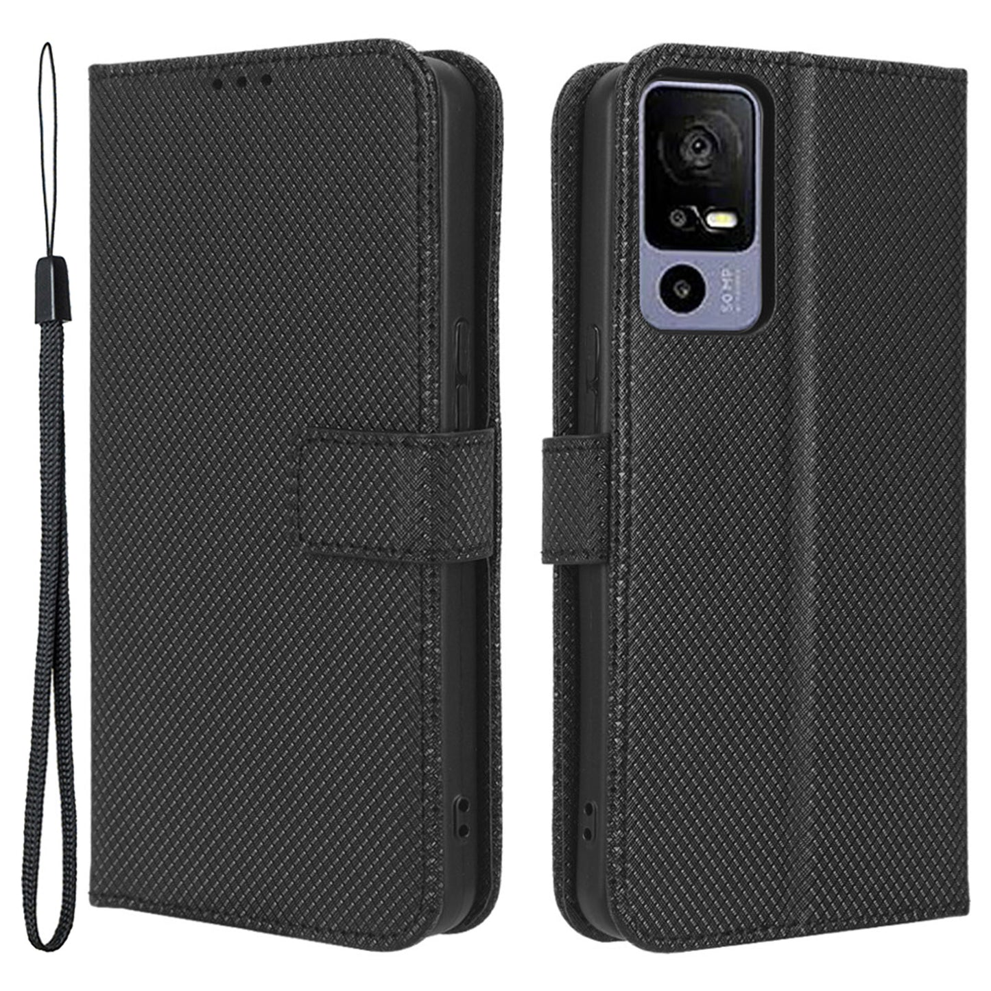 Wallet Stand Phone Case for TCL 40R 5G, Diamond Texture PU Leather+TPU Phone Cover