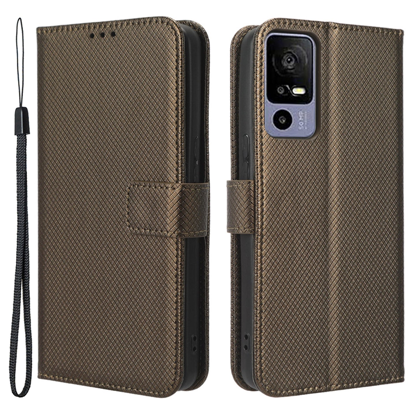 Wallet Stand Phone Case for TCL 40R 5G, Diamond Texture PU Leather+TPU Phone Cover