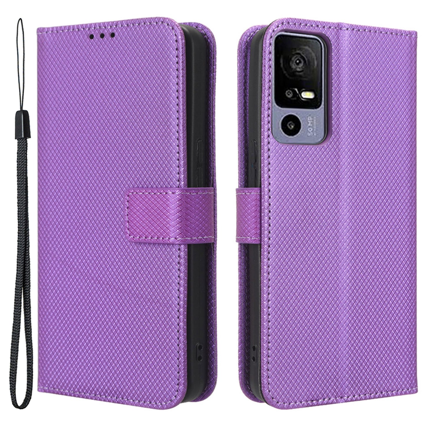 Wallet Stand Phone Case for TCL 40R 5G, Diamond Texture PU Leather+TPU Phone Cover