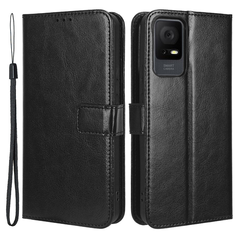 For TCL 405 / 406 / 408 / T506D PU Leather Phone Cover Crazy Horse Texture Flip Wallet Stand Smartphone Case with Strap