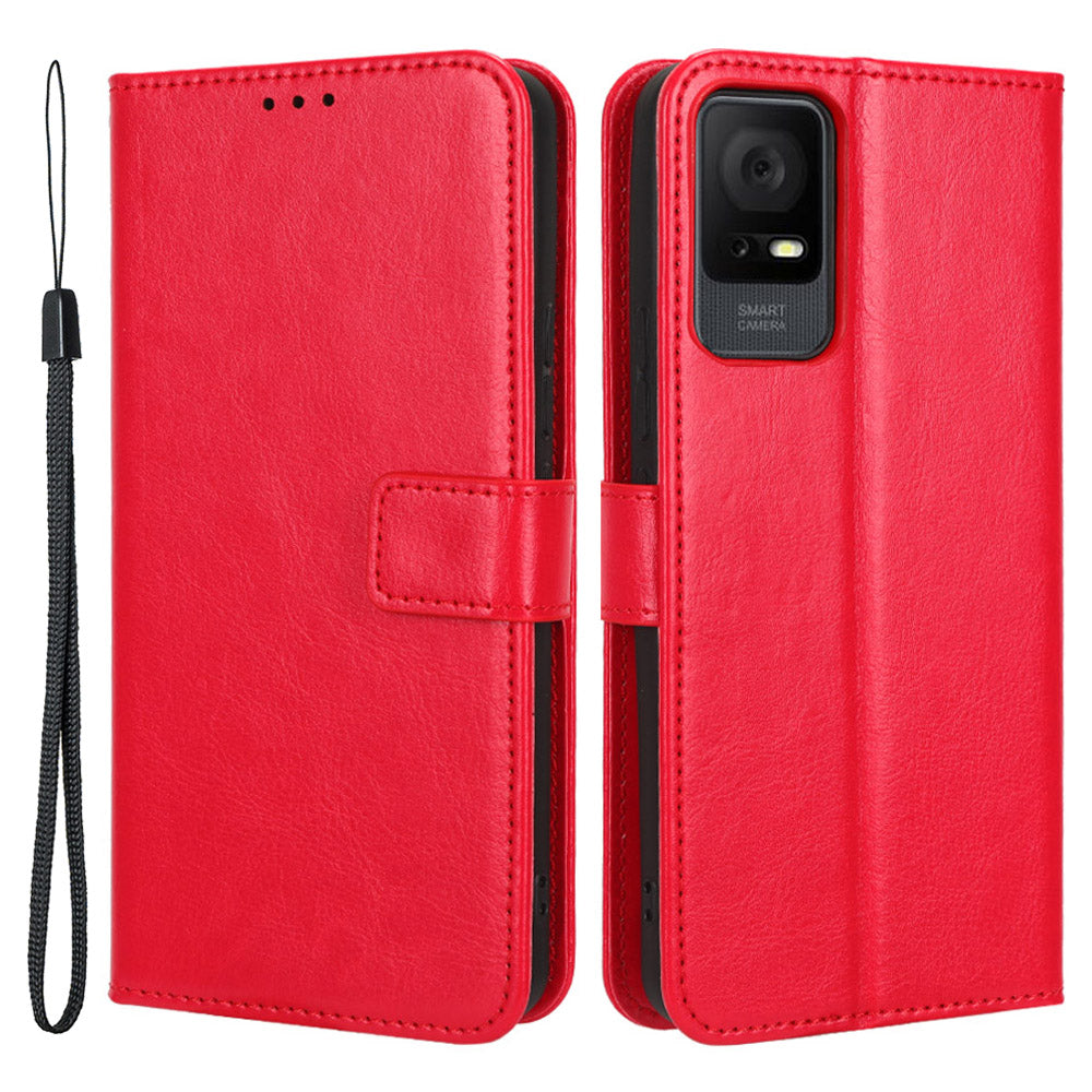 For TCL 405 / 406 / 408 / T506D PU Leather Phone Cover Crazy Horse Texture Flip Wallet Stand Smartphone Case with Strap