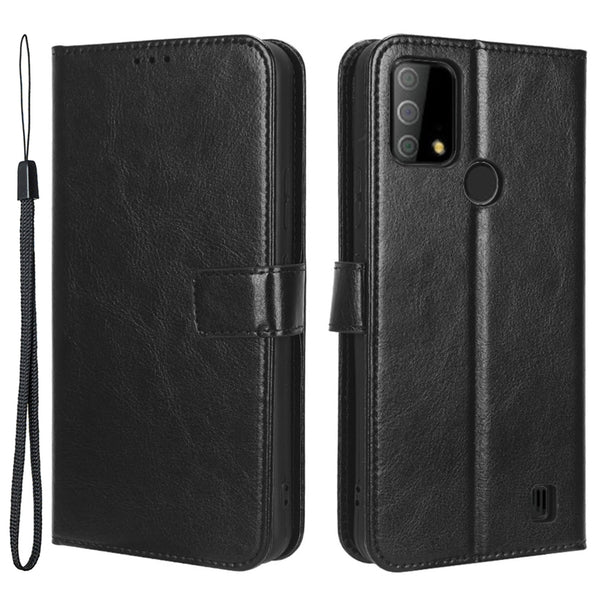 Phone Cover For Vodafone Smart V22 PU Leather Crazy Horse Texture Flip Anti-scratch Phone Case Wallet Stand with Strap