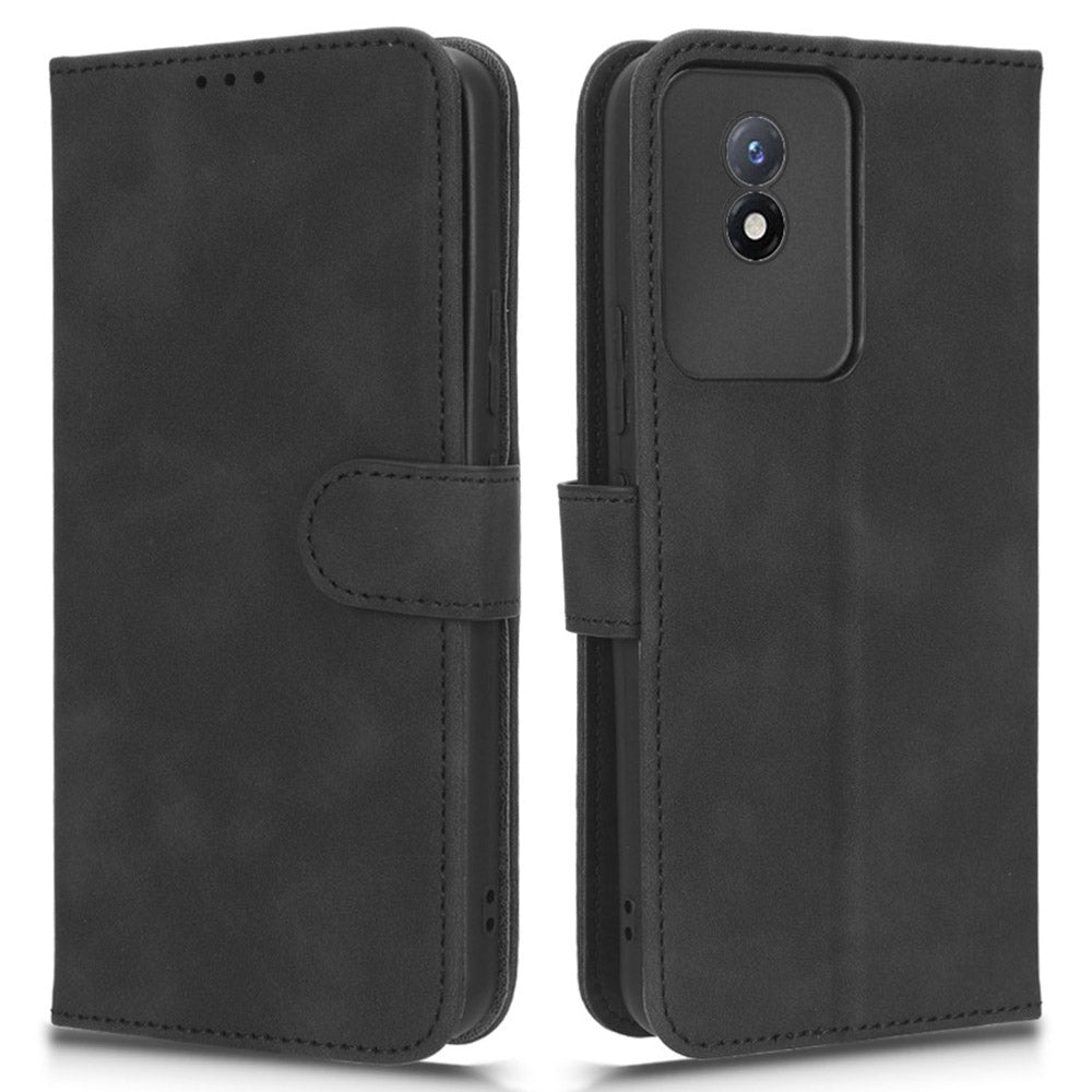 Flip Shell for vivo Y02 4G Skin-touch PU Phone Leather Case Wallet Stand Cell Phone Cover