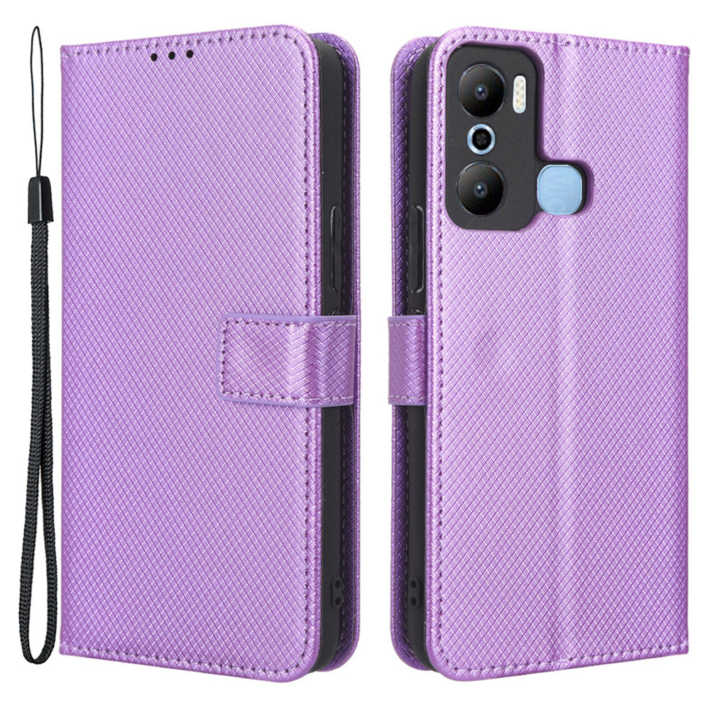 For Infinix Hot 20 Play 4G Diamond Texture PU Leather Wallet Cover Stand Smartphone Case