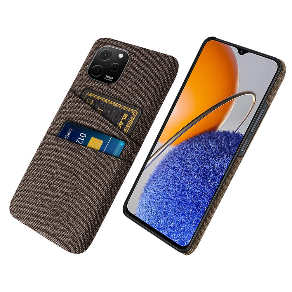 For Huawei nova Y61 4G Anti-Dust Cloth Texture Phone Back Cover Cellphone Protective Case with 2 Card Slots