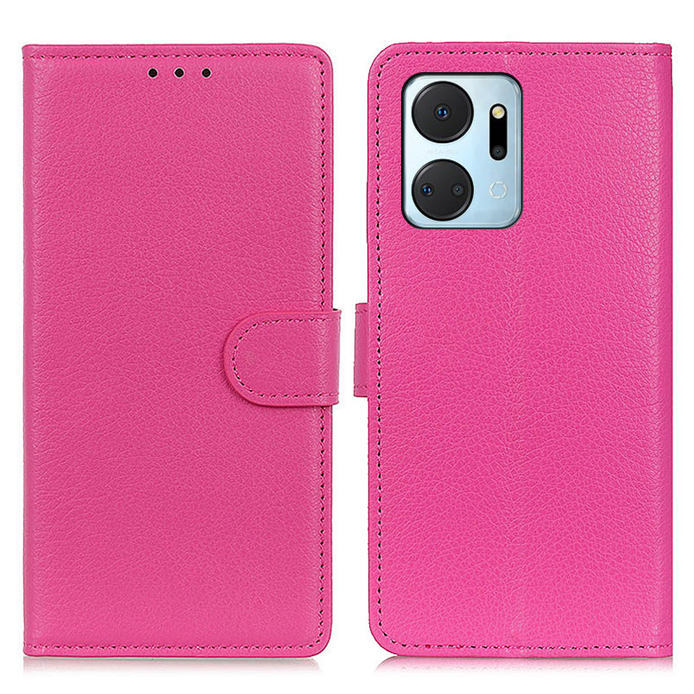 For Honor X7a 5G Drop Protection Phone Case Litchi Texture PU Leather Stand Wallet Anti-scratch Protective Phone Cover