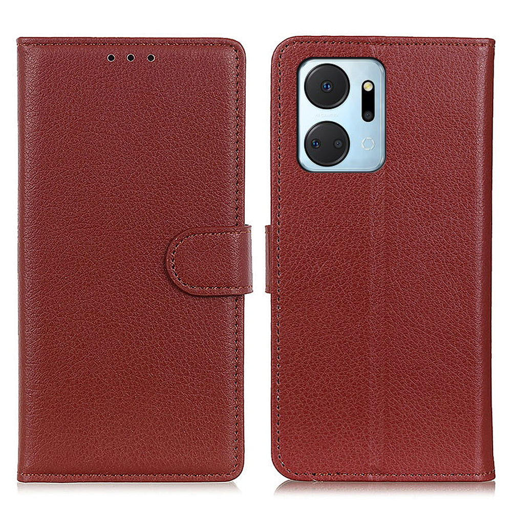 For Honor X7a 5G Drop Protection Phone Case Litchi Texture PU Leather Stand Wallet Anti-scratch Protective Phone Cover