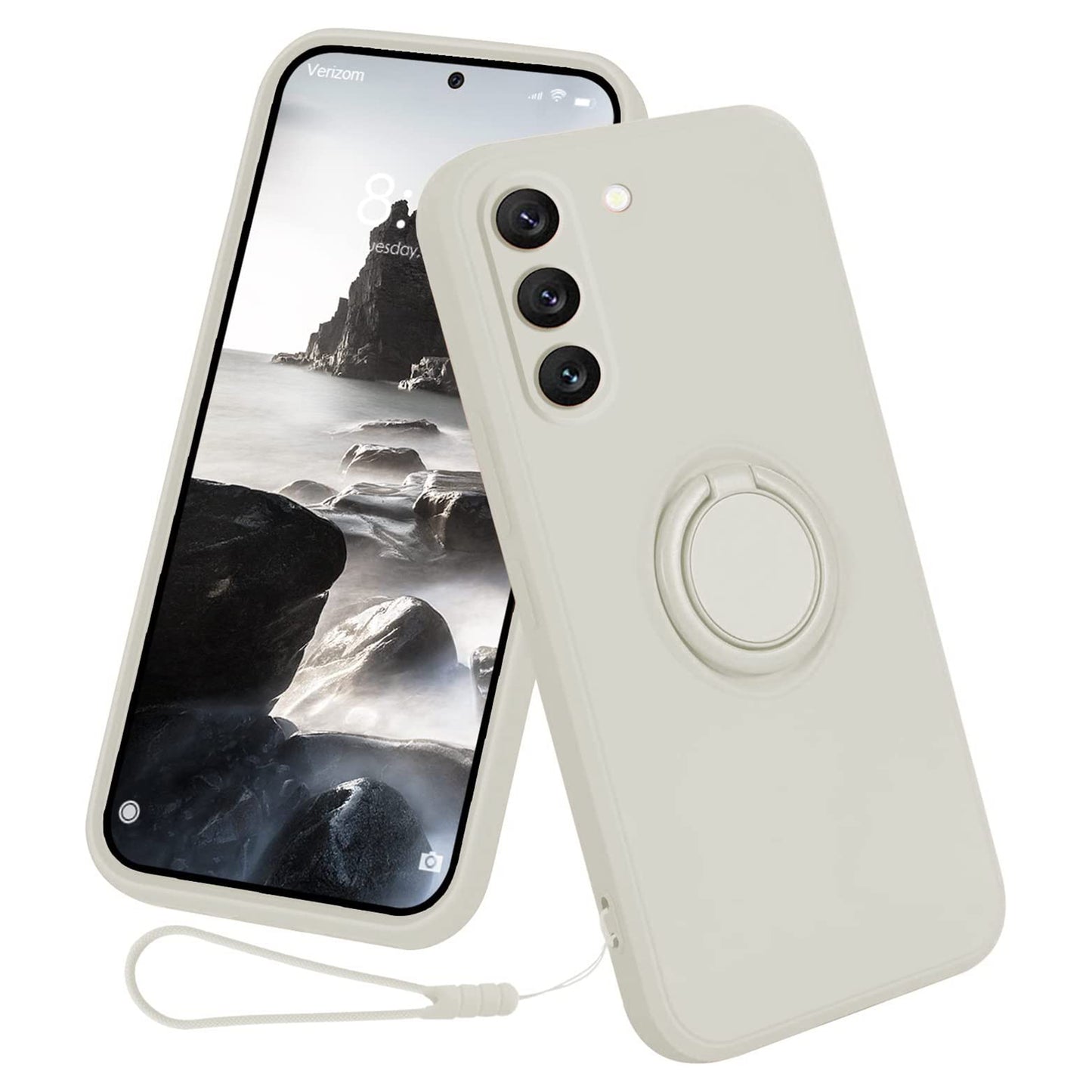 Liquid Silicone Phone Case for Samsung Galaxy S23 Ring Kickstand Phone Back Cover with Lanyard