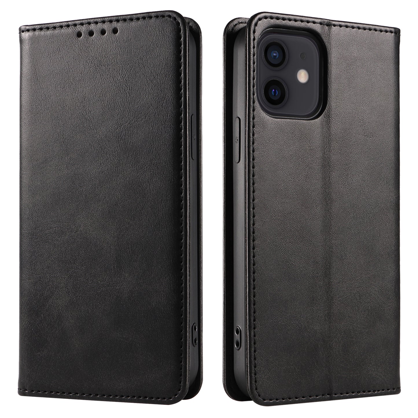For iPhone 12 / 12 Pro 6.1 inch Anti-Scratch Phone Case Wallet Magnetic Leather Stand Calf Texture Phone Cover