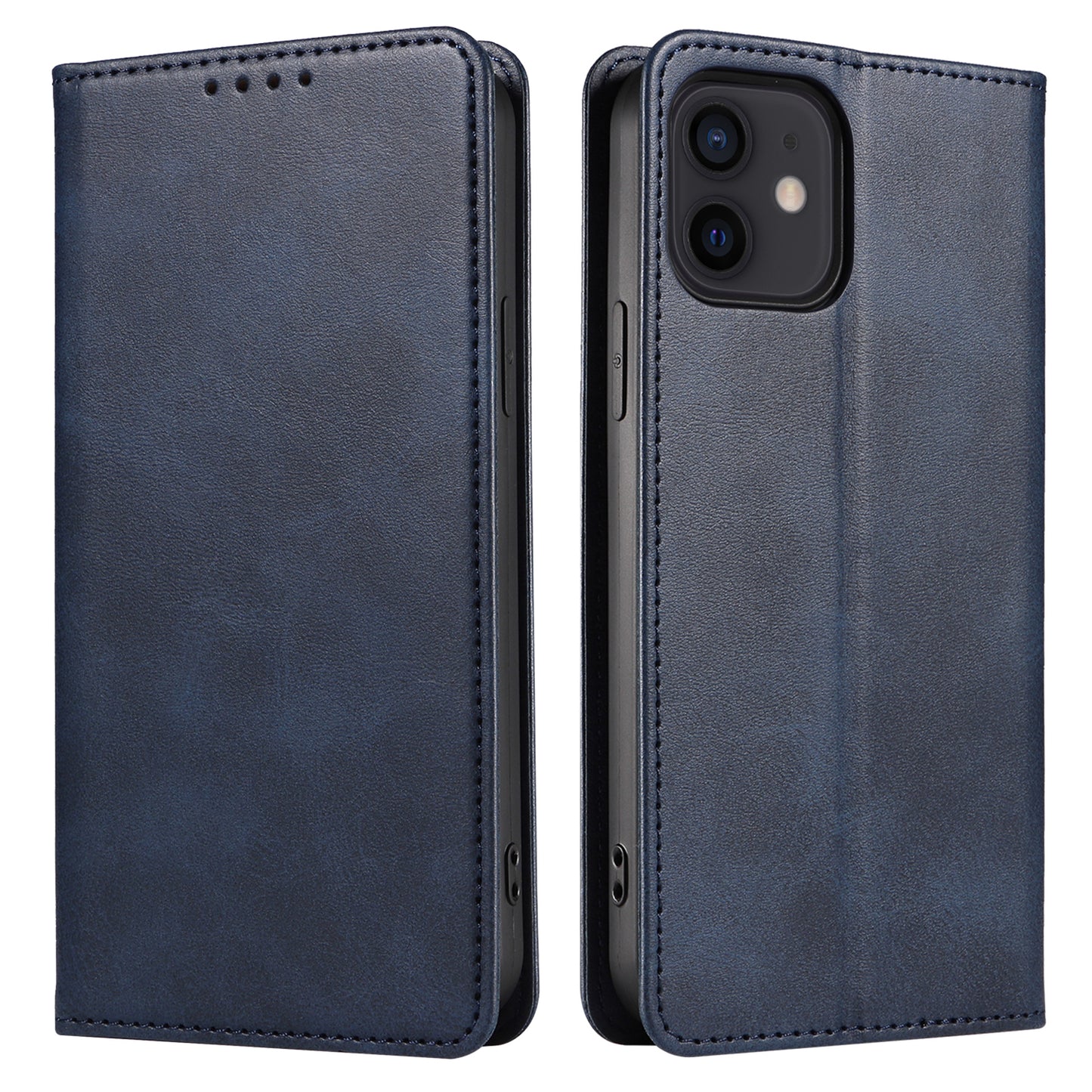 For iPhone 12 / 12 Pro 6.1 inch Anti-Scratch Phone Case Wallet Magnetic Leather Stand Calf Texture Phone Cover