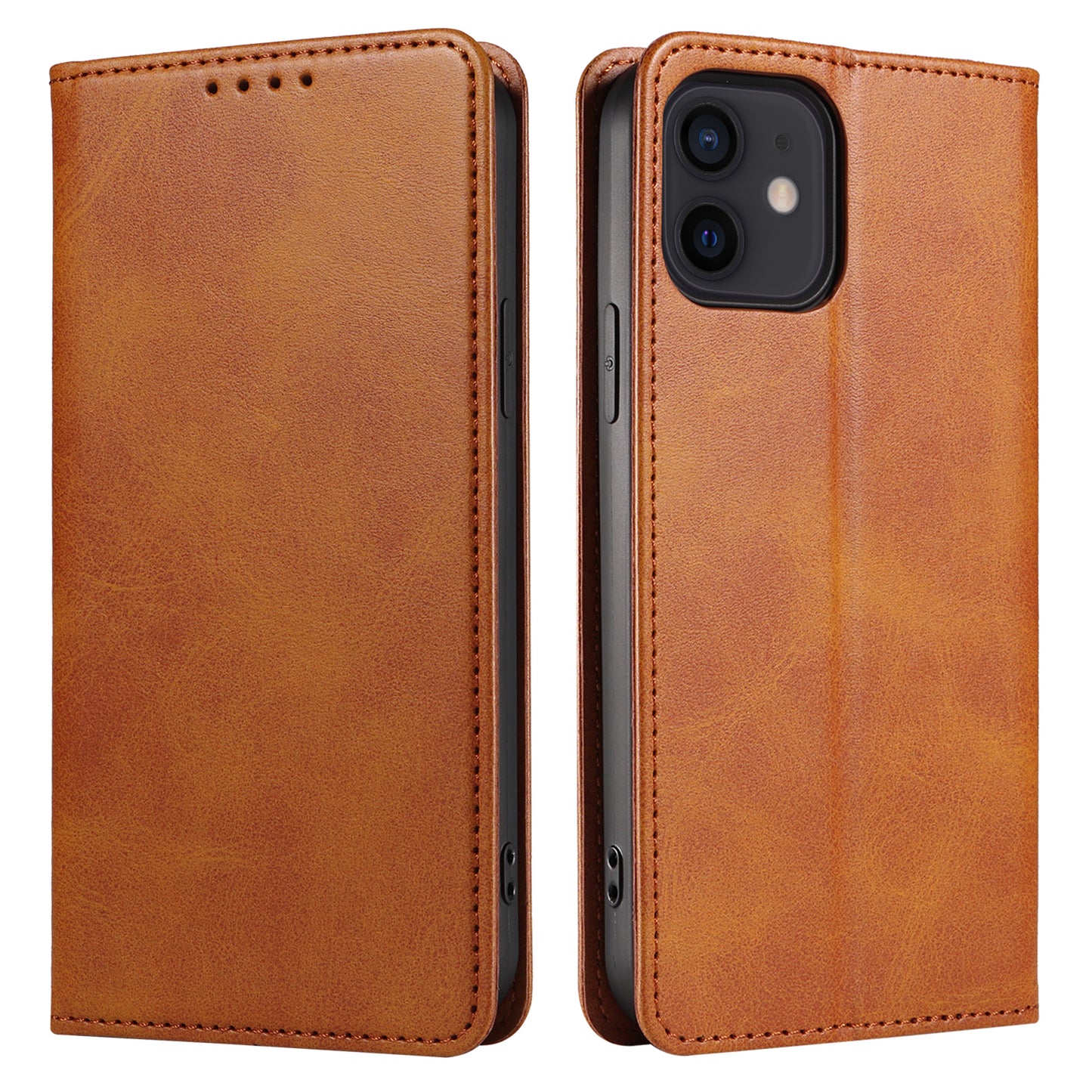 For iPhone 12 / 12 Pro 6.1 inch Anti-Scratch Phone Case Wallet Magnetic Leather Stand Calf Texture Phone Cover
