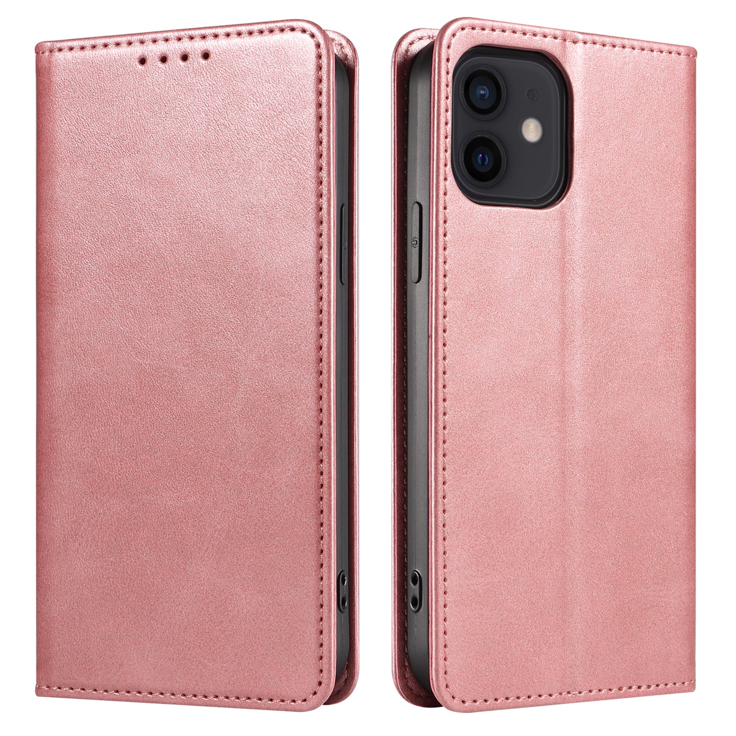 For iPhone 12 / 12 Pro 6.1 inch Anti-Scratch Phone Case Wallet Magnetic Leather Stand Calf Texture Phone Cover