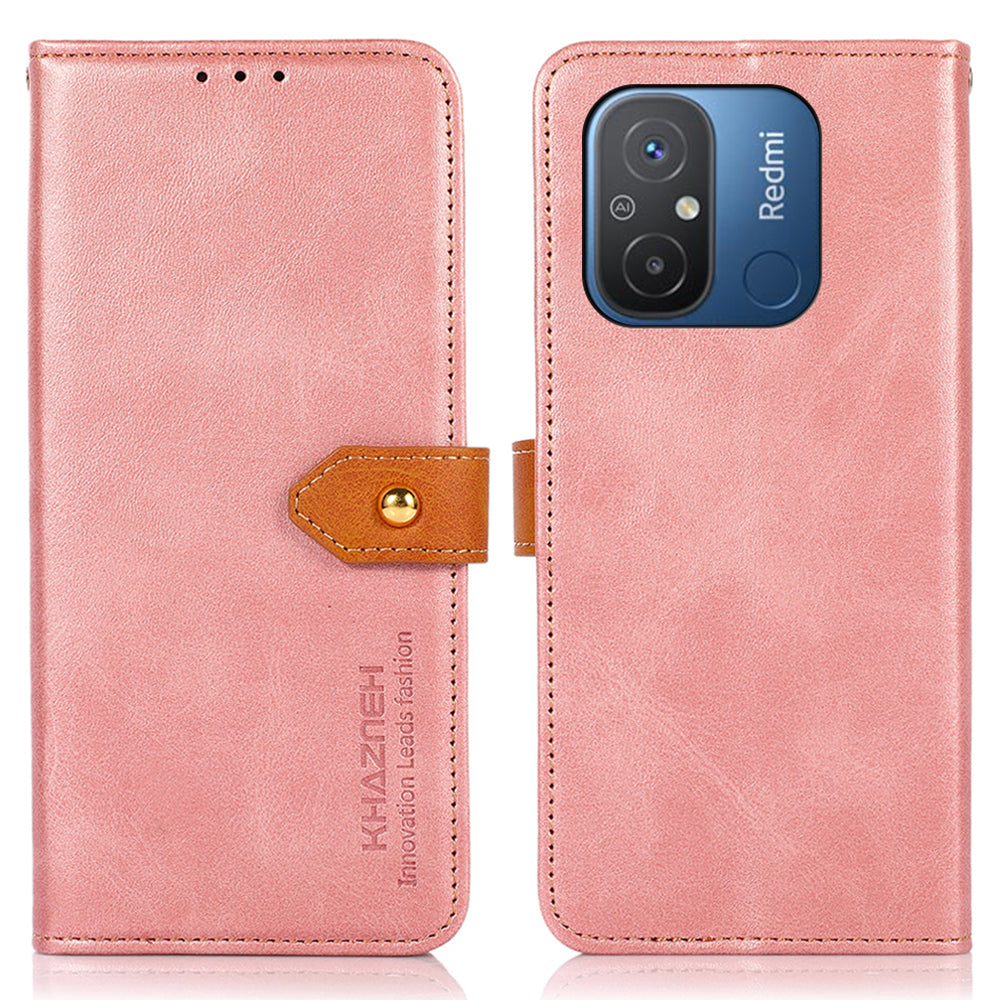 KHAZNEH For Xiaomi Redmi 12C 4G / 11A 4G Cowhide Texture Flip Leather Wallet Cover Stand Anti-drop Phone Case