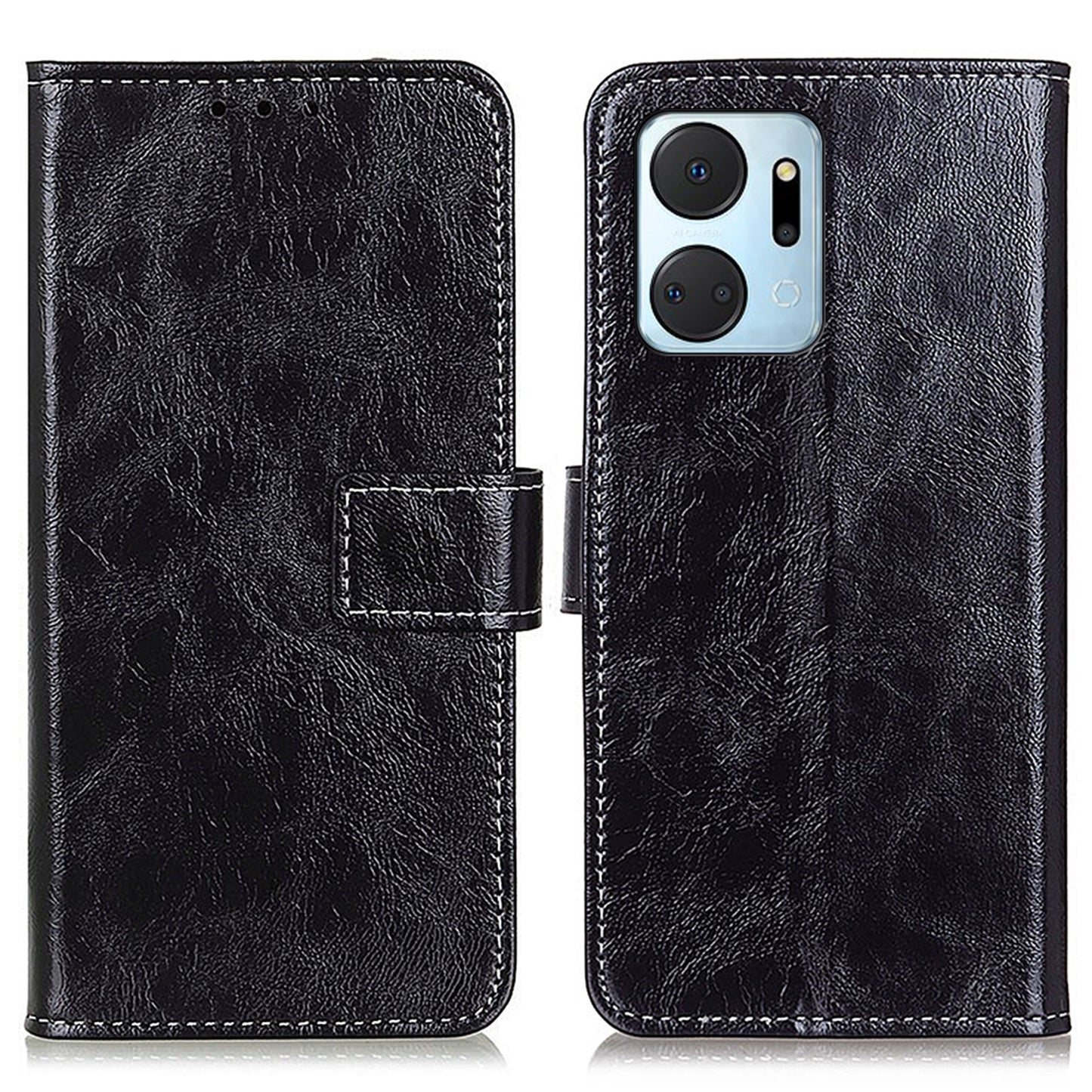 For Honor X7a 5G PU Leather Phone Wallet Case Stand Retro Crazy Horse Texture Phone Cover