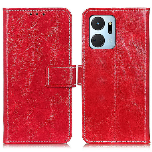 For Honor X7a 5G PU Leather Phone Wallet Case Stand Retro Crazy Horse Texture Phone Cover