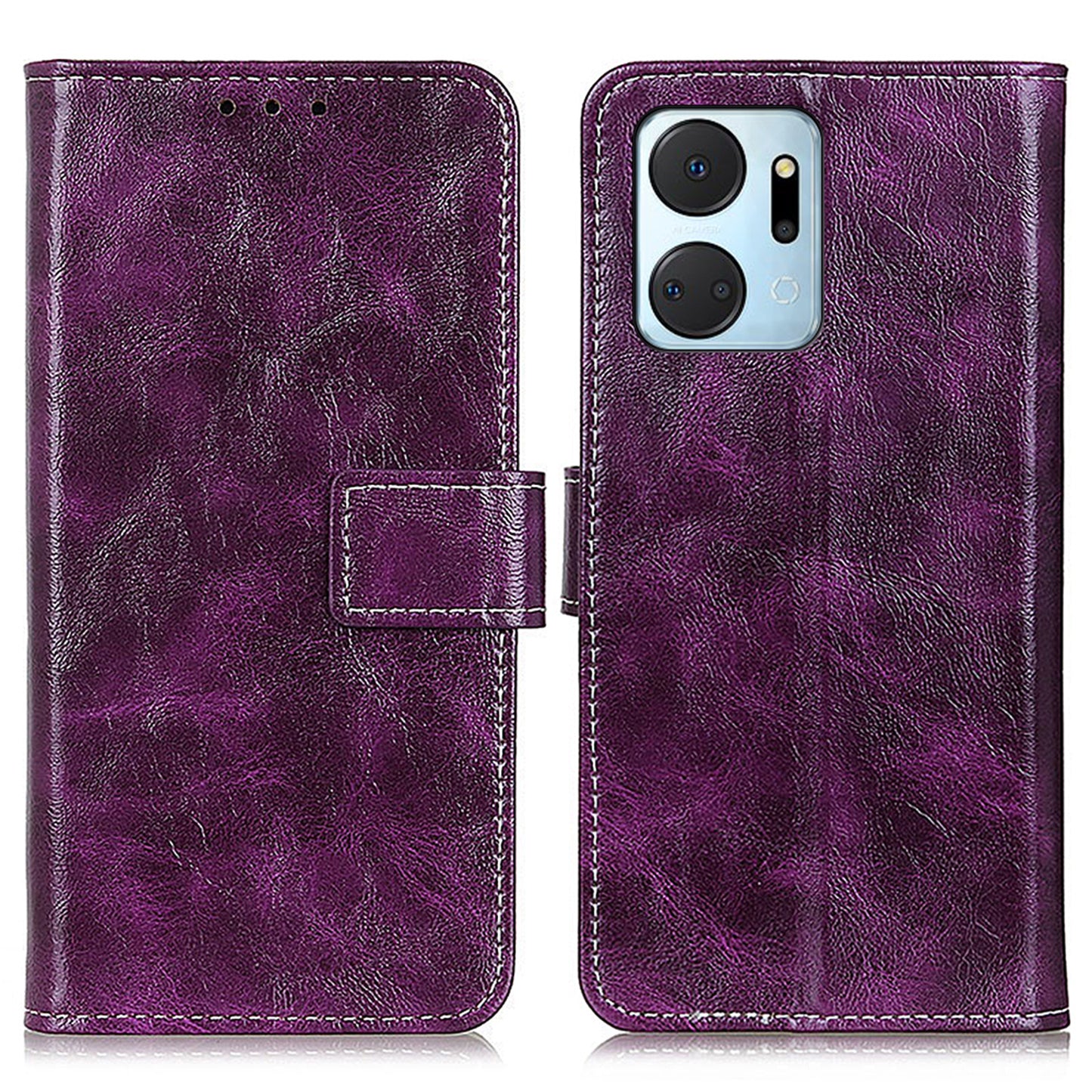 For Honor X7a 5G PU Leather Phone Wallet Case Stand Retro Crazy Horse Texture Phone Cover
