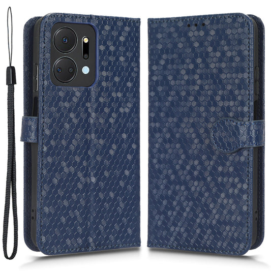 For Honor X7a 5G Wrist Strap Dot Pattern Imprinted Phone Cover Leather Wallet Stand Case