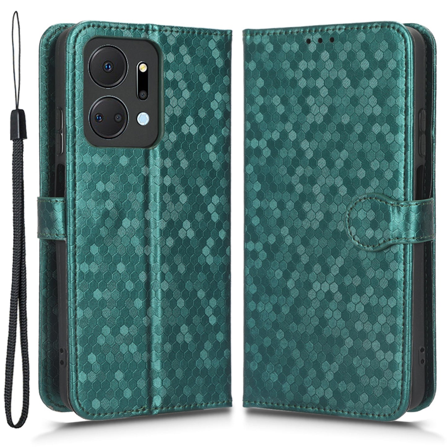 For Honor X7a 5G Wrist Strap Dot Pattern Imprinted Phone Cover Leather Wallet Stand Case
