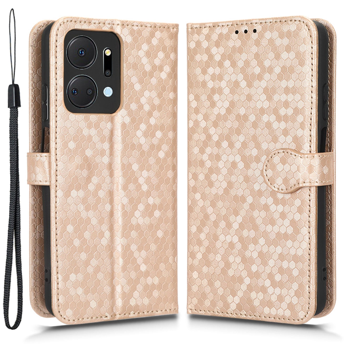 For Honor X7a 5G Wrist Strap Dot Pattern Imprinted Phone Cover Leather Wallet Stand Case