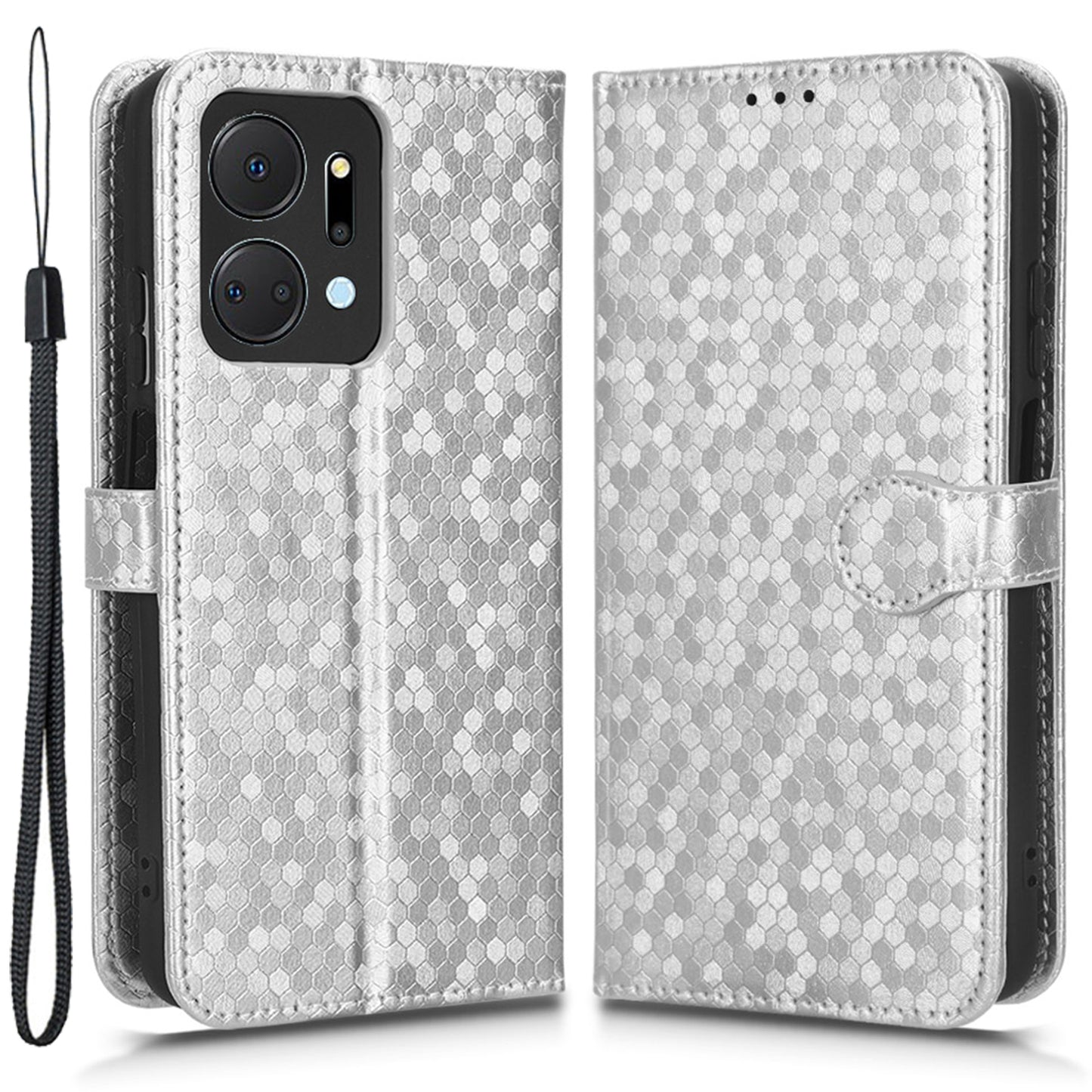 For Honor X7a 5G Wrist Strap Dot Pattern Imprinted Phone Cover Leather Wallet Stand Case