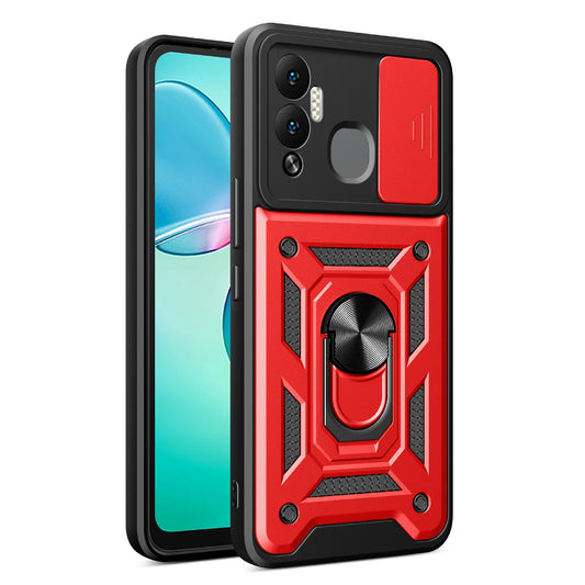 For Infinix Hot 12 Play 4G PC+TPU Anti-scratch Phone Case Kickstand with Sliding Camera Lens Protection Cover