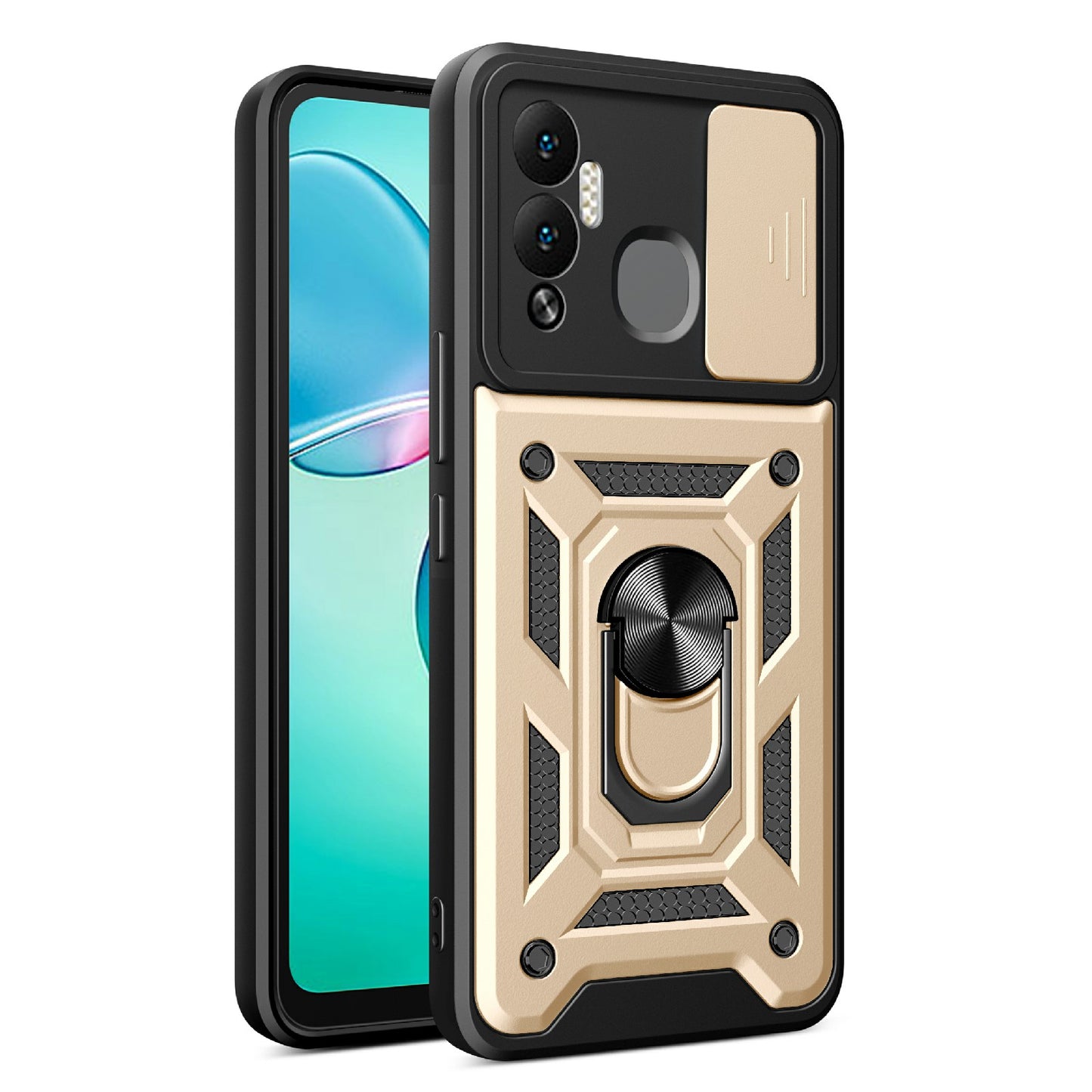 For Infinix Hot 12 Play 4G PC+TPU Anti-scratch Phone Case Kickstand with Sliding Camera Lens Protection Cover