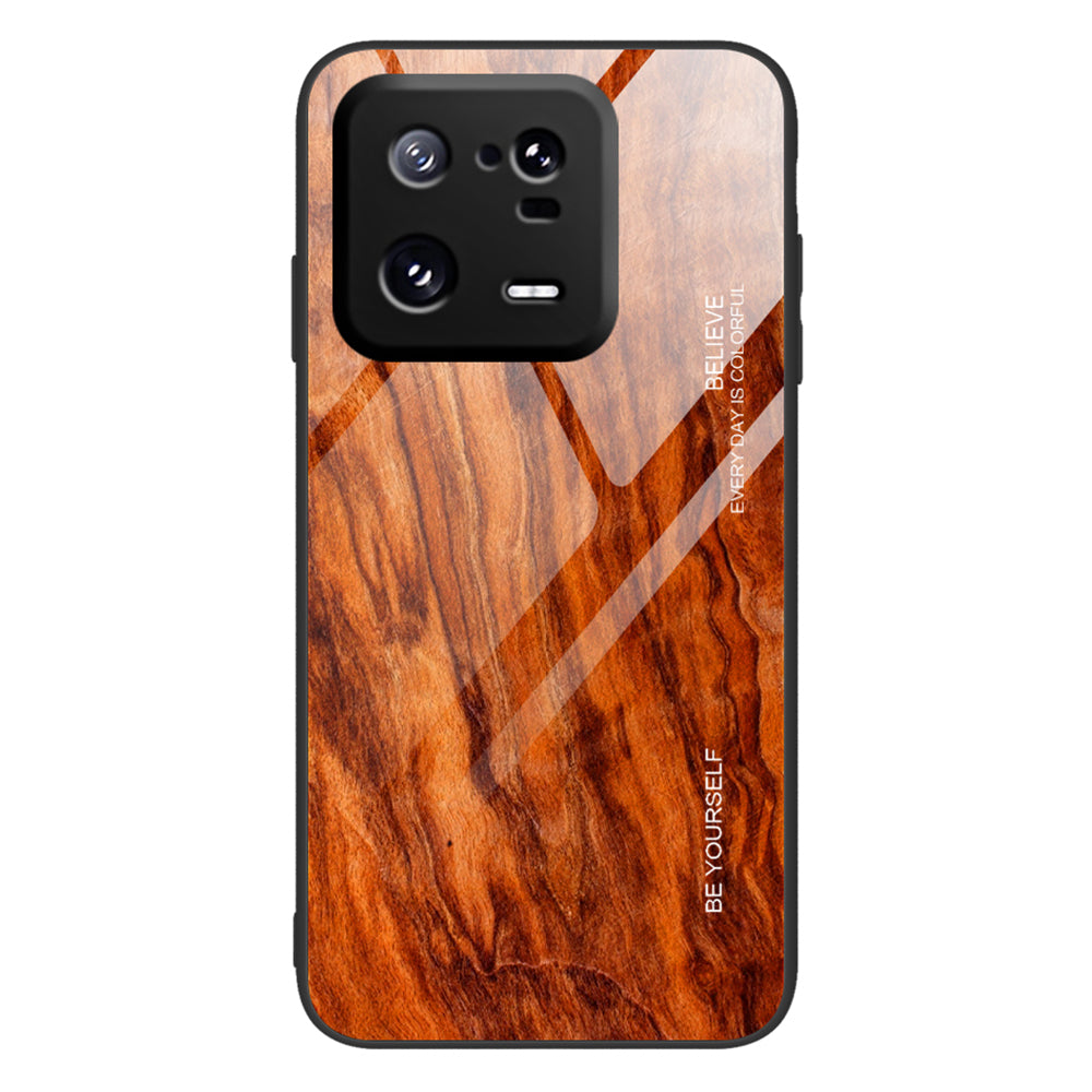 For Xiaomi 13 Pro 5G Wooden Pattern Phone Case Tempered Glass + TPU Shockproof Phone Cover