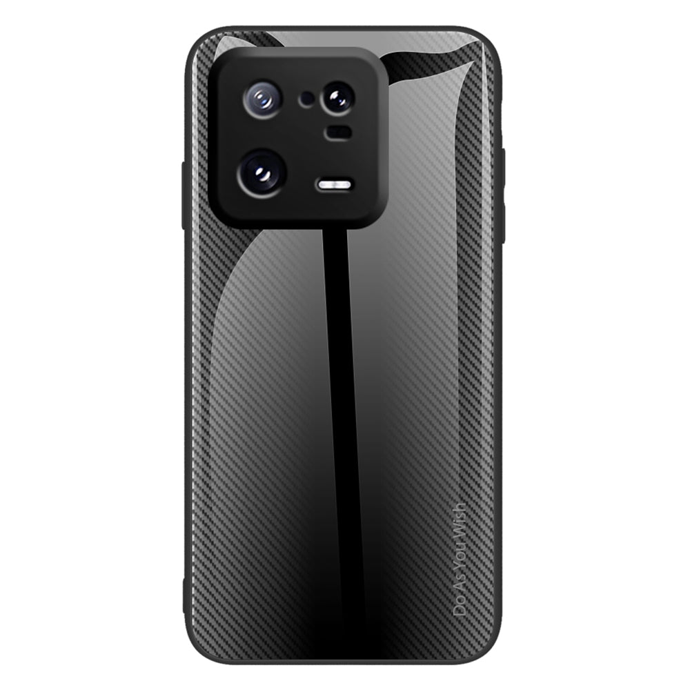 For Xiaomi 13 Pro 5G Anti-scratch Cell Phone Case Carbon Fiber Texture Tempered Glass+TPU Phone Cover