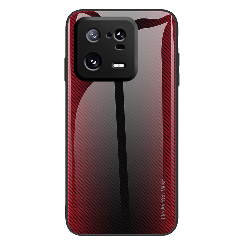 For Xiaomi 13 Pro 5G Anti-scratch Cell Phone Case Carbon Fiber Texture Tempered Glass+TPU Phone Cover