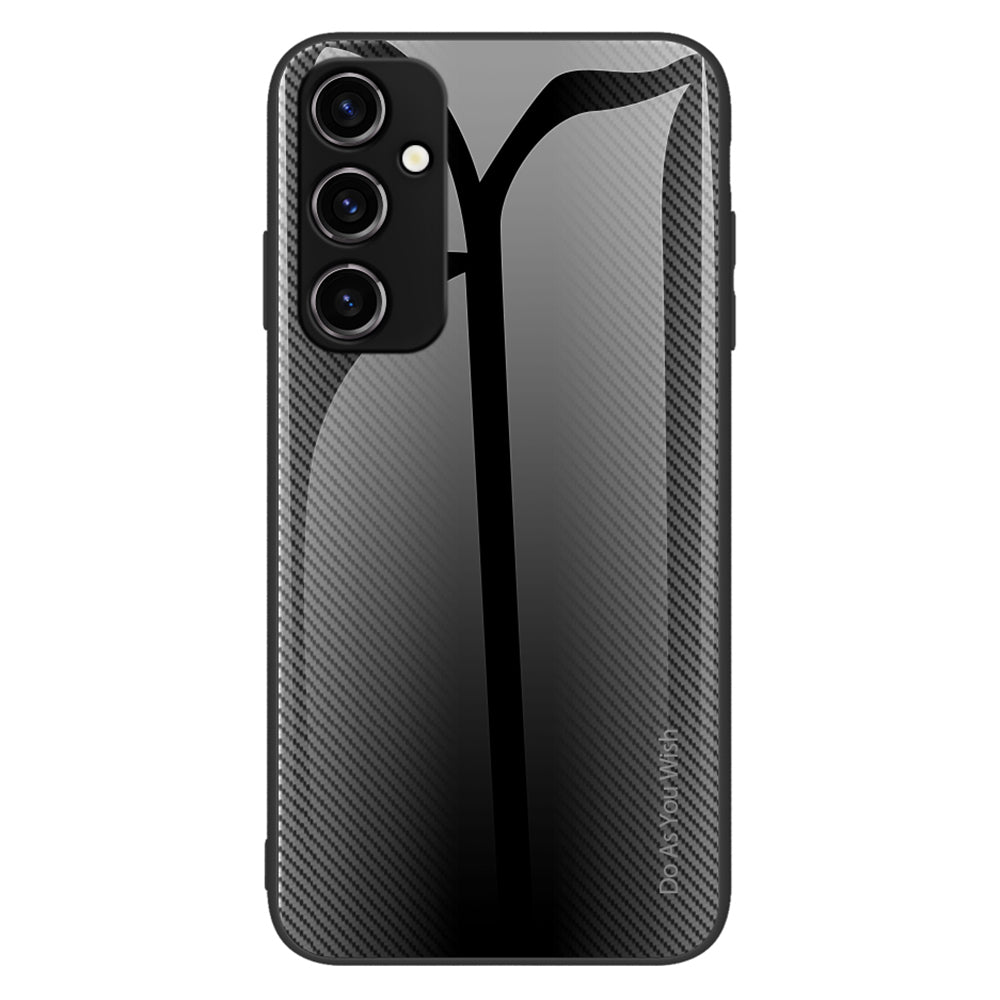 For Samsung Galaxy A14 5G Anti-fall Smartphone Case Carbon Fiber Texture Tempered Glass Cell Phone Cover
