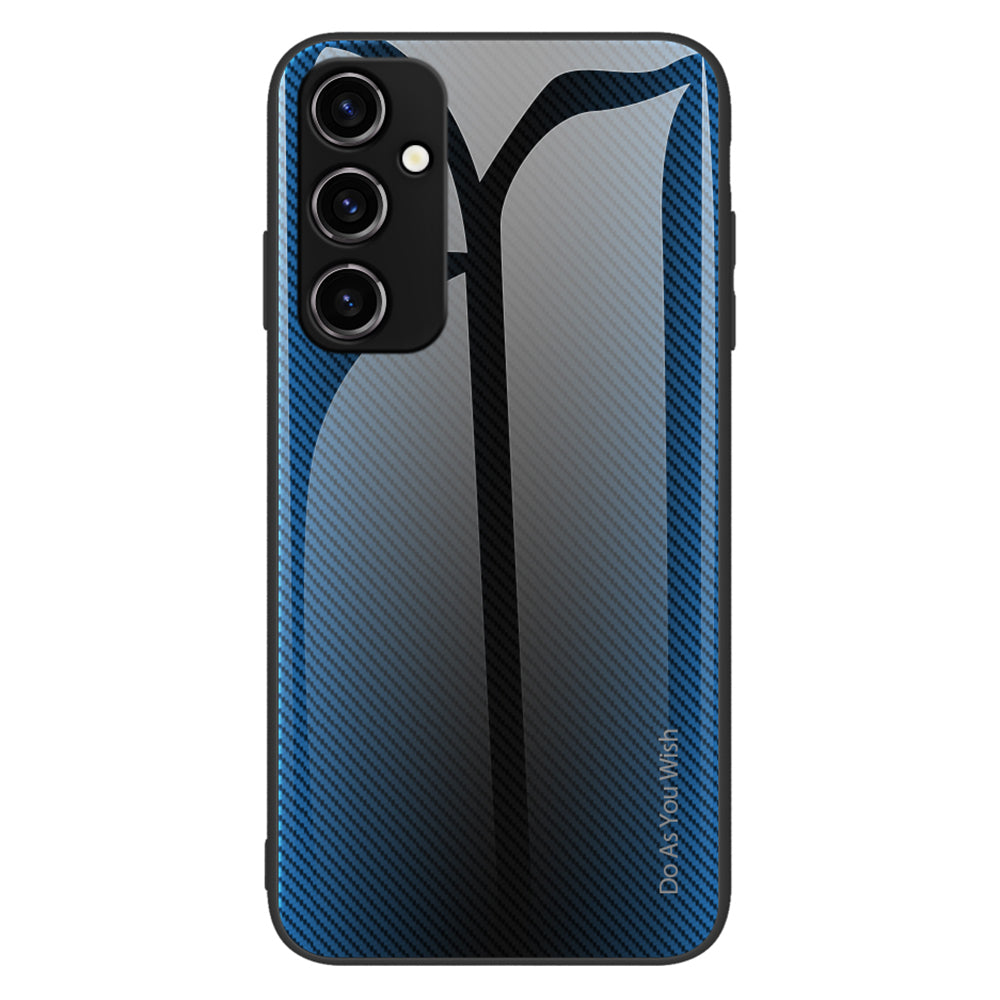 For Samsung Galaxy A14 5G Anti-fall Smartphone Case Carbon Fiber Texture Tempered Glass Cell Phone Cover