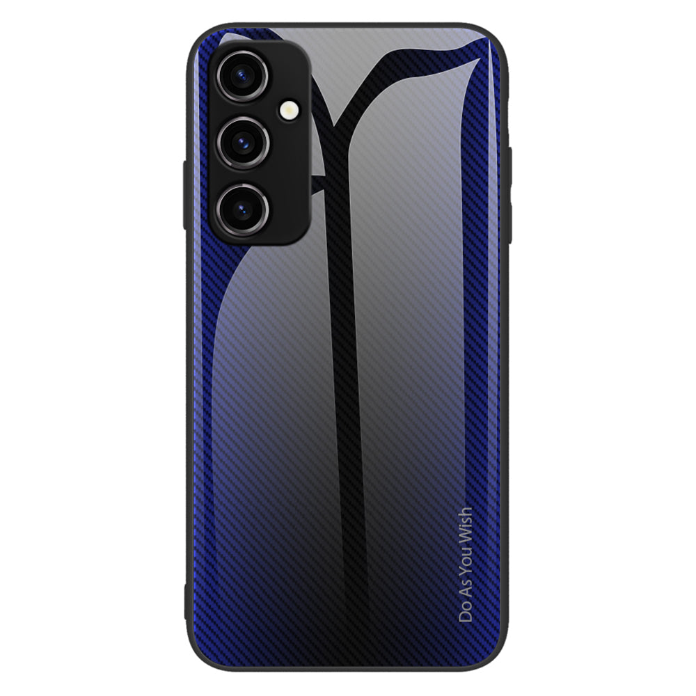 For Samsung Galaxy A14 5G Anti-fall Smartphone Case Carbon Fiber Texture Tempered Glass Cell Phone Cover