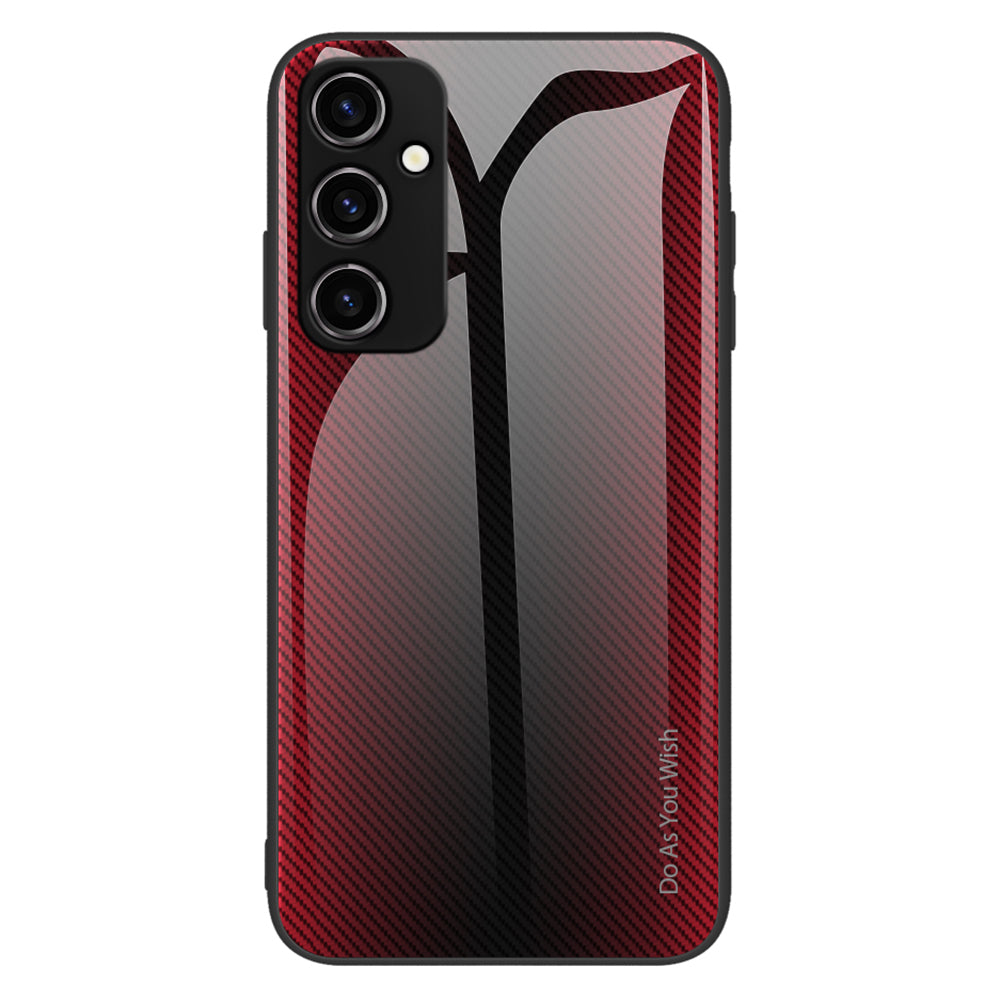 For Samsung Galaxy A14 5G Anti-fall Smartphone Case Carbon Fiber Texture Tempered Glass Cell Phone Cover