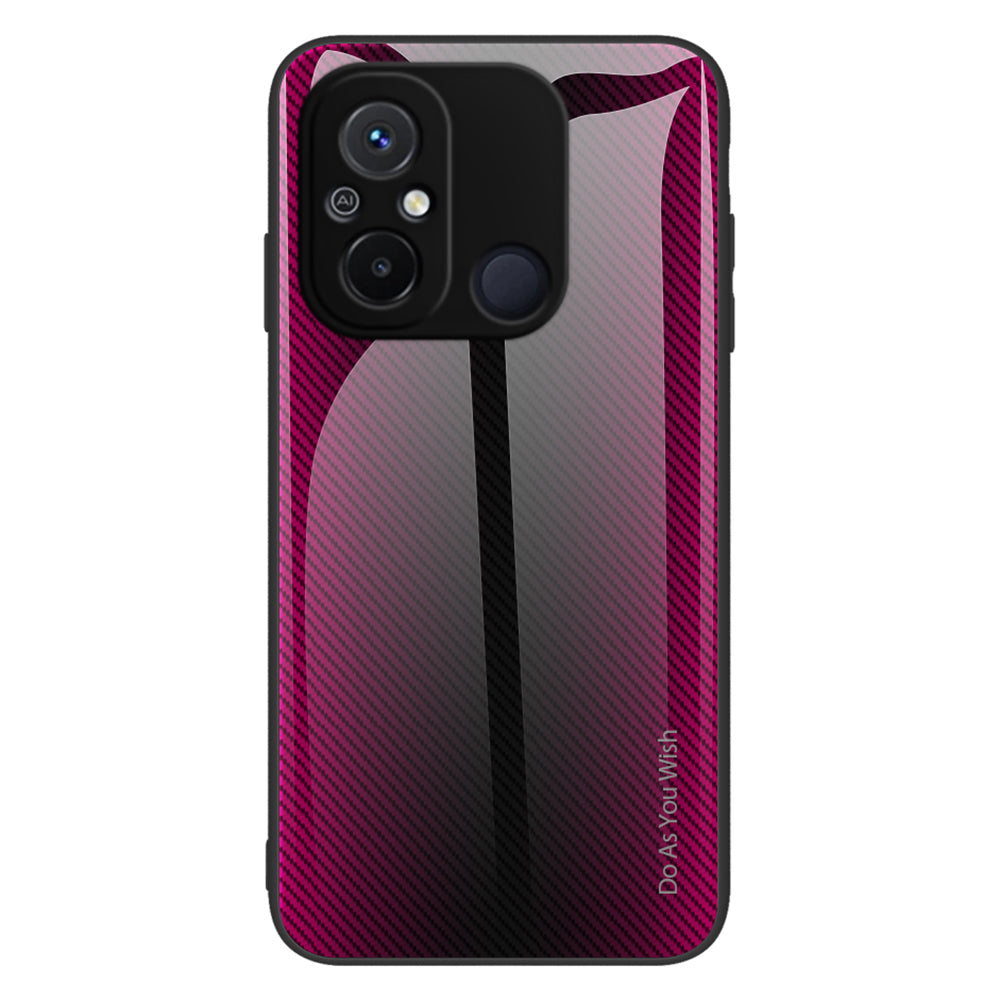 Slim Phone Case For Xiaomi Redmi 11A 4G / 12C 4G Carbon Fiber Texture Tempered Glass + TPU Anti-shock Phone Cover