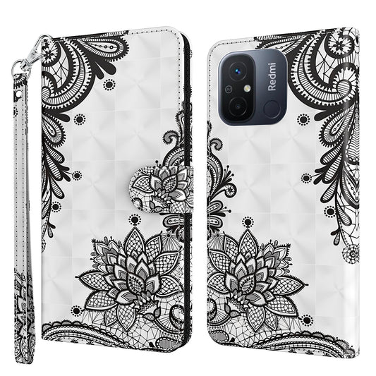 For Xiaomi Redmi 11A 4G / 12C 4G PU Leather Flip Phone Case 3D Pattern Printing Stand Wallet Cover