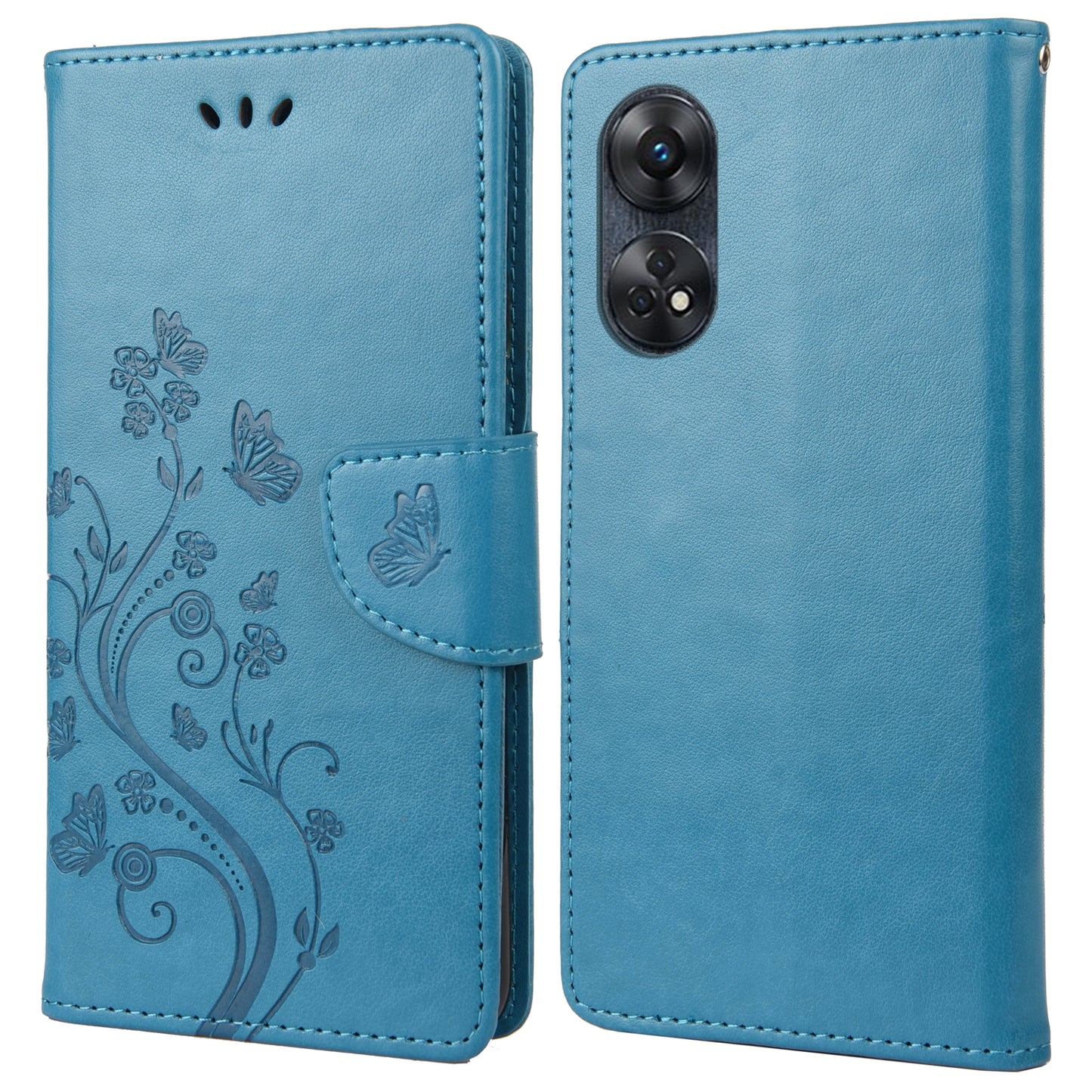 For Oppo Reno8 T 4G PU Leather Phone Case Flower Butterfly Imprinted Phone Cover Wallet Stand