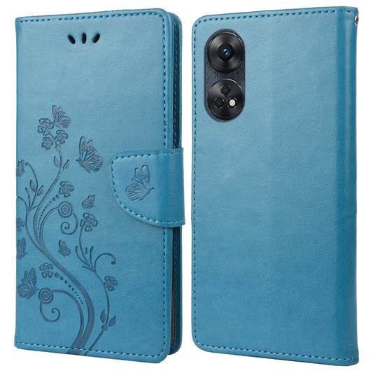 For Oppo Reno8 T 4G PU Leather Phone Case Flower Butterfly Imprinted Phone Cover Wallet Stand