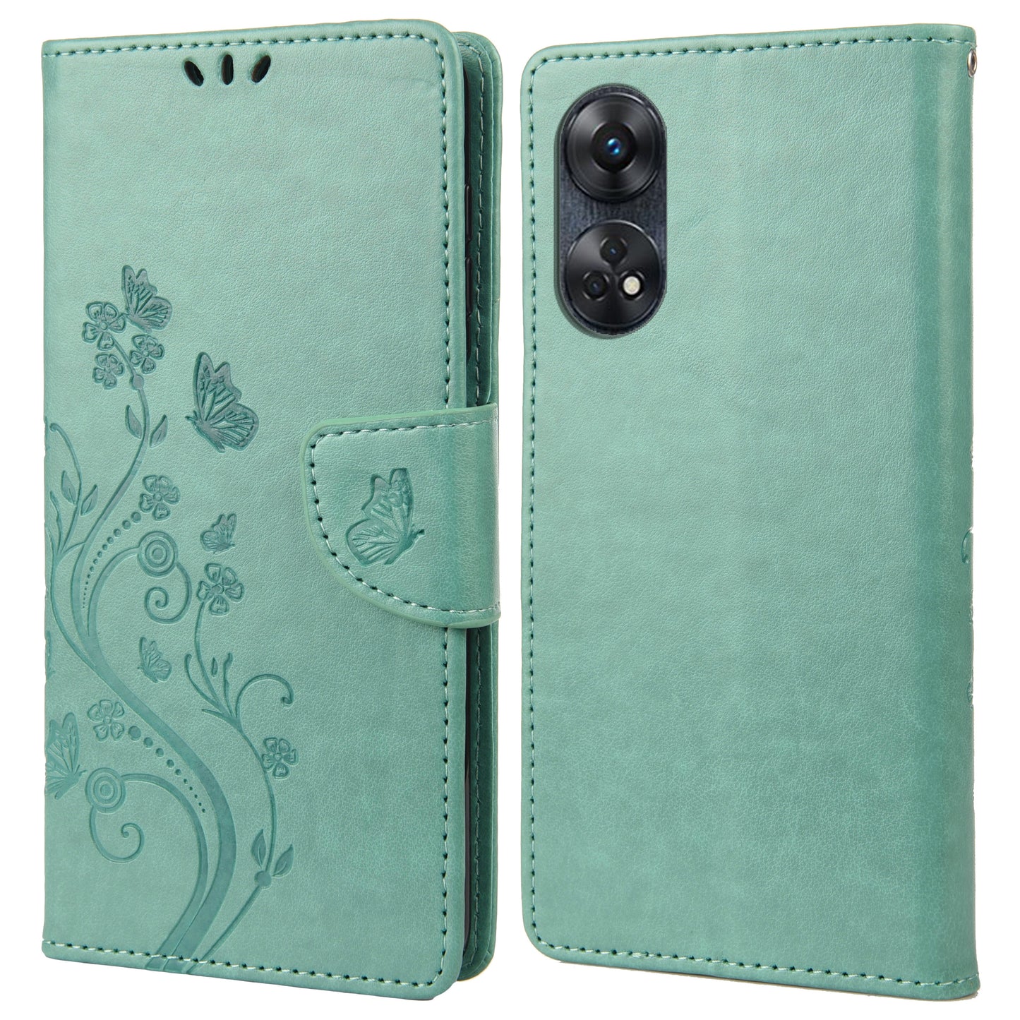 For Oppo Reno8 T 4G PU Leather Phone Case Flower Butterfly Imprinted Phone Cover Wallet Stand