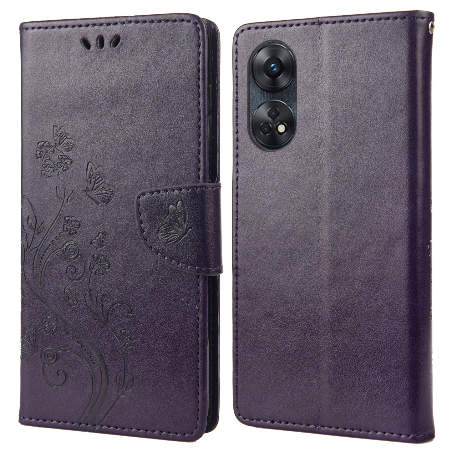 For Oppo Reno8 T 4G PU Leather Phone Case Flower Butterfly Imprinted Phone Cover Wallet Stand