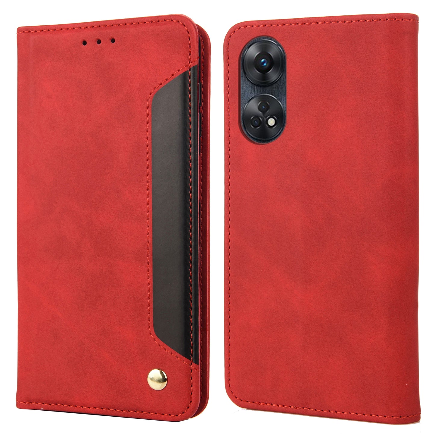For Oppo Reno8 T 4G Phone Wallet Case PU Leather Color Splicing Stand Skin-touch Phone Cover