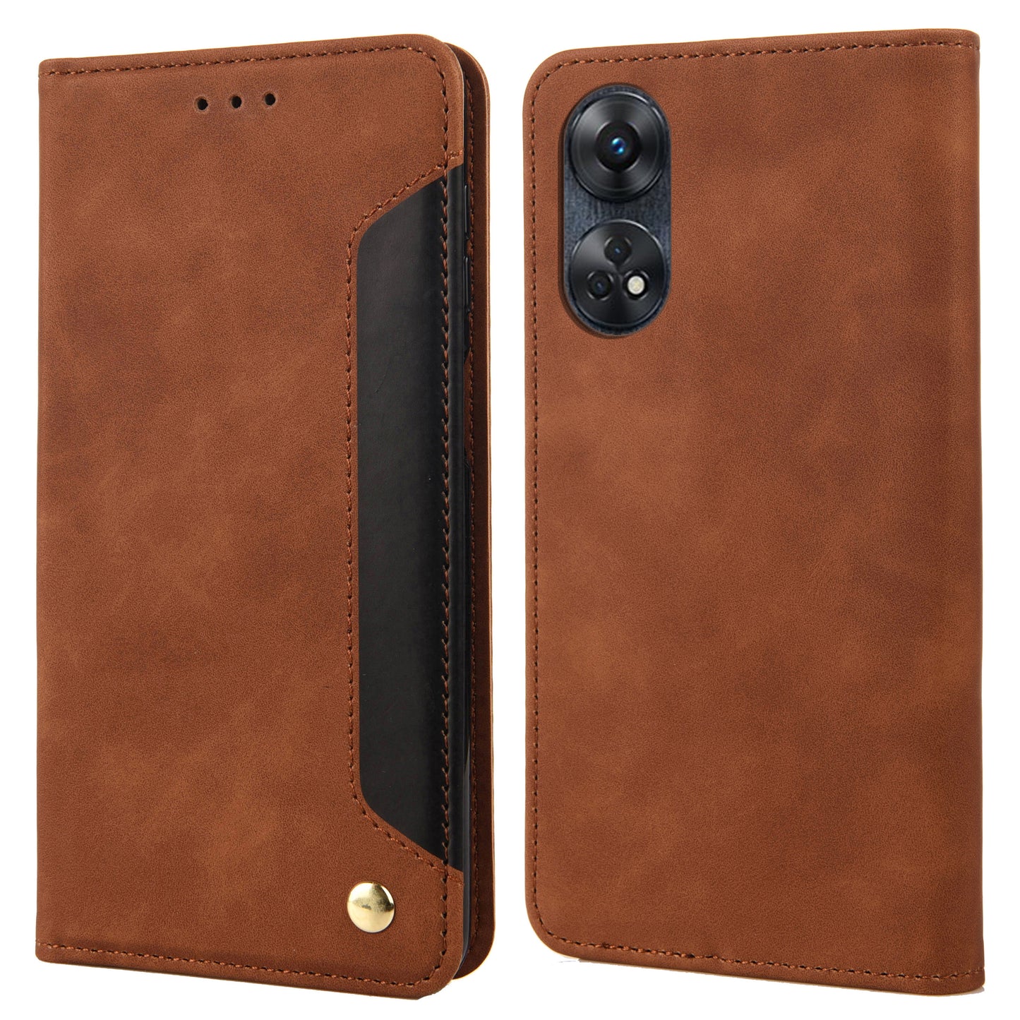For Oppo Reno8 T 4G Phone Wallet Case PU Leather Color Splicing Stand Skin-touch Phone Cover