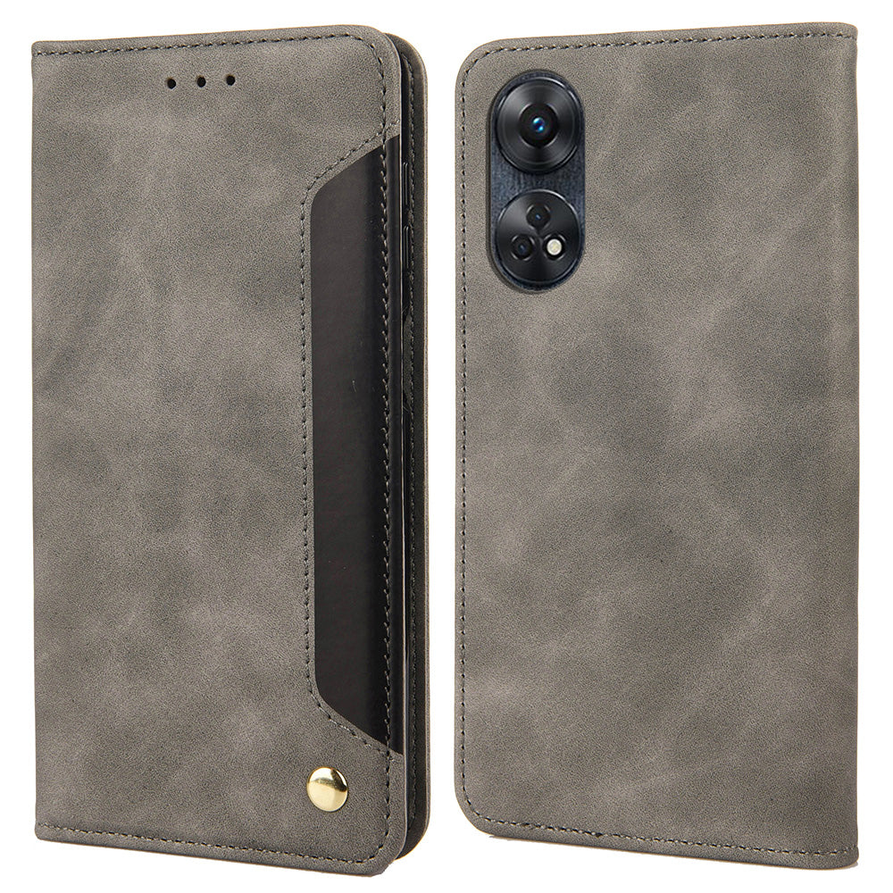 For Oppo Reno8 T 4G Phone Wallet Case PU Leather Color Splicing Stand Skin-touch Phone Cover