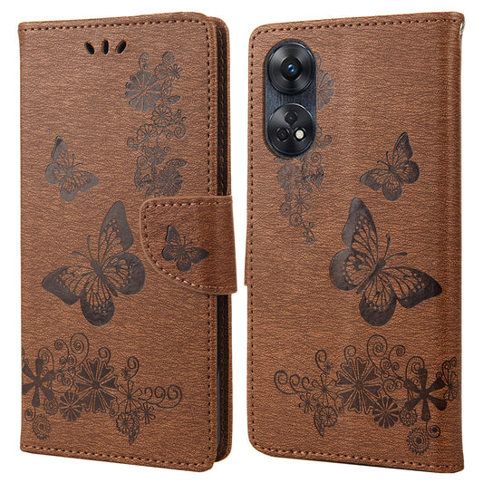 For Oppo Reno8 T 4G Leather Stand Phone Cover Butterflies Flower Imprinting Phone Wallet Case